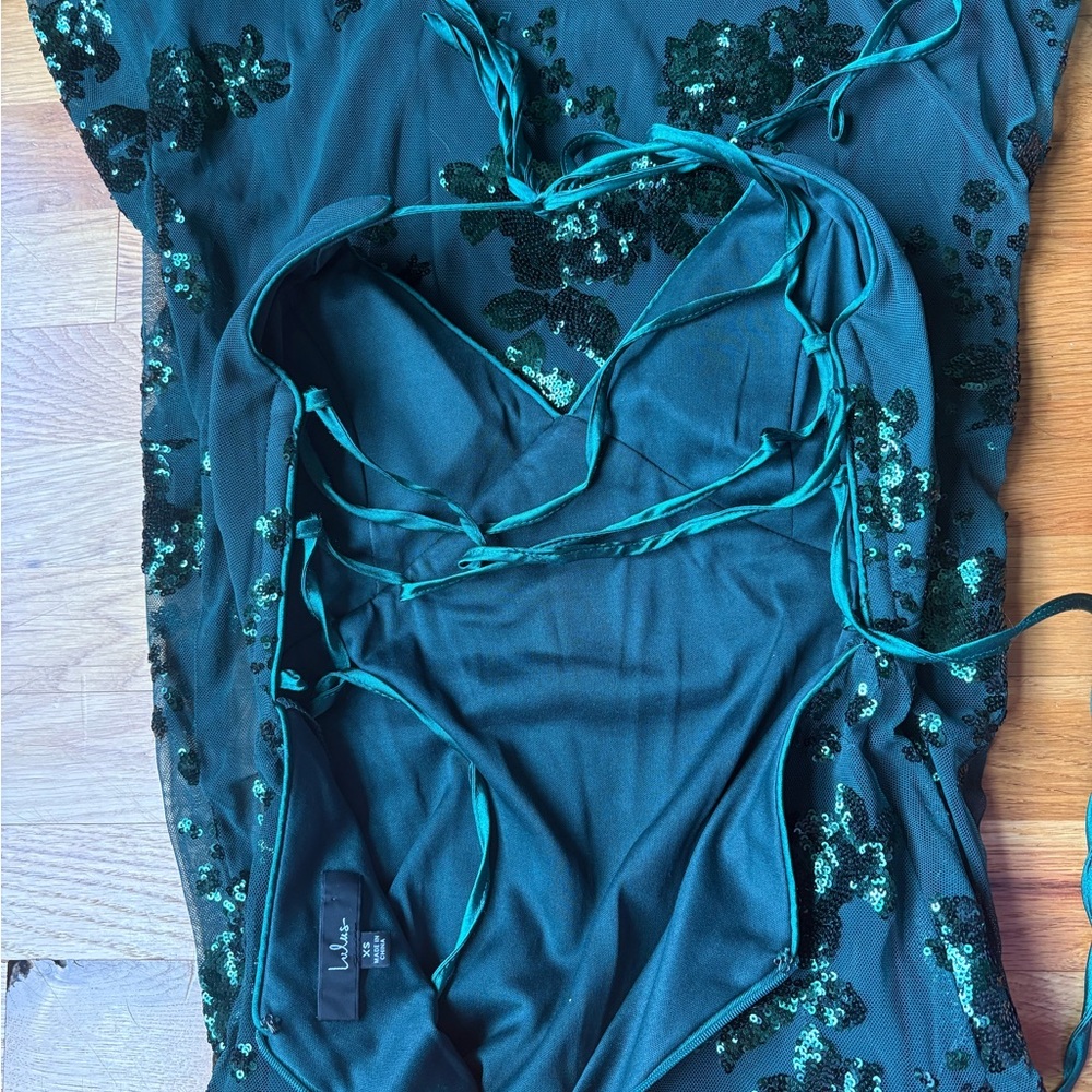 Lulu's Emerald Green Sequin Spaghetti Strap Maxi … - image 6